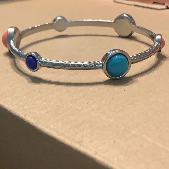 RJG CN Signed Women's Silver Tone Multi-Colored Gemstone Bangle Bracelet - Picture 7 of 8